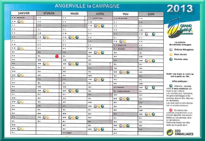 Calendrier de Janvier � Juin 2013
